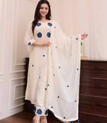 White Kurta Set with Blue Embroidery