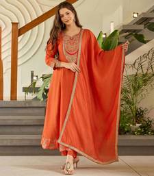 Orange Embroidered Kurti with Dupatta