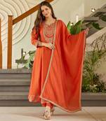Orange Embroidered Kurti with Dupatta