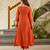 Women's embroidered orange vichitra silk flared kurta, rayon pant & dupatta set