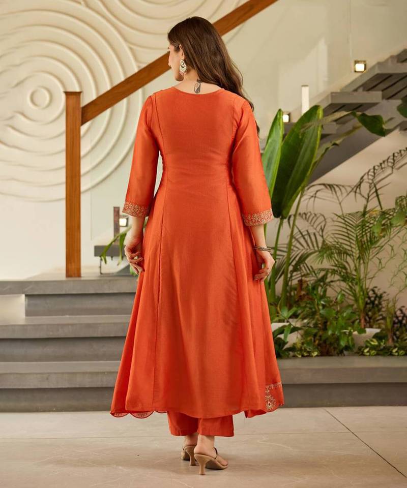 Orange Embroidered Kurti with Dupatta