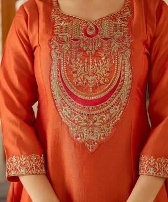 Orange Embroidered Kurti with Dupatta 3