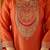 Women's embroidered orange vichitra silk flared kurta, rayon pant & dupatta set