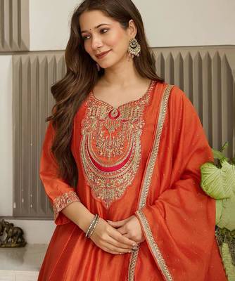 Orange Embroidered Kurti with Dupatta 4