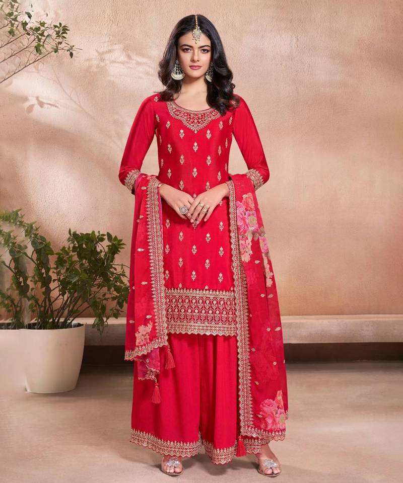 Red Embroidered ethnic Suit 