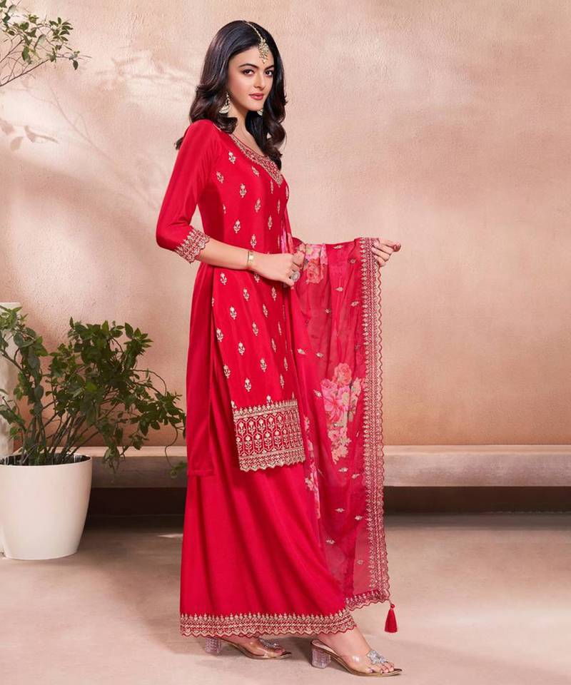 Red Embroidered ethnic Suit 
