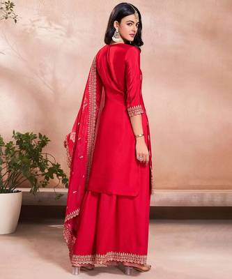 Red Embroidered ethnic Suit  3