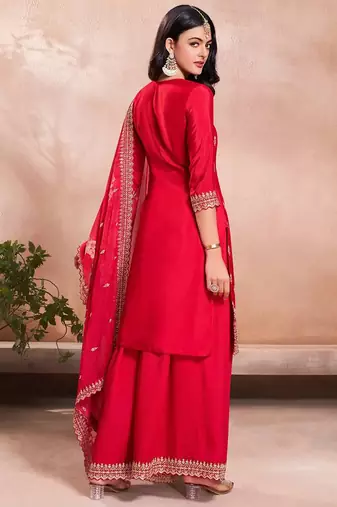Red Embroidered ethnic Suit 