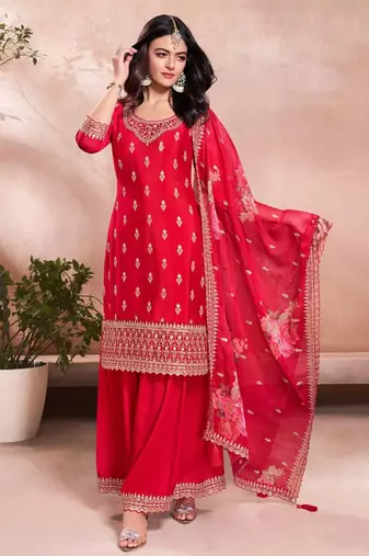 Red Embroidered ethnic Suit 