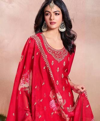Red Embroidered ethnic Suit  5