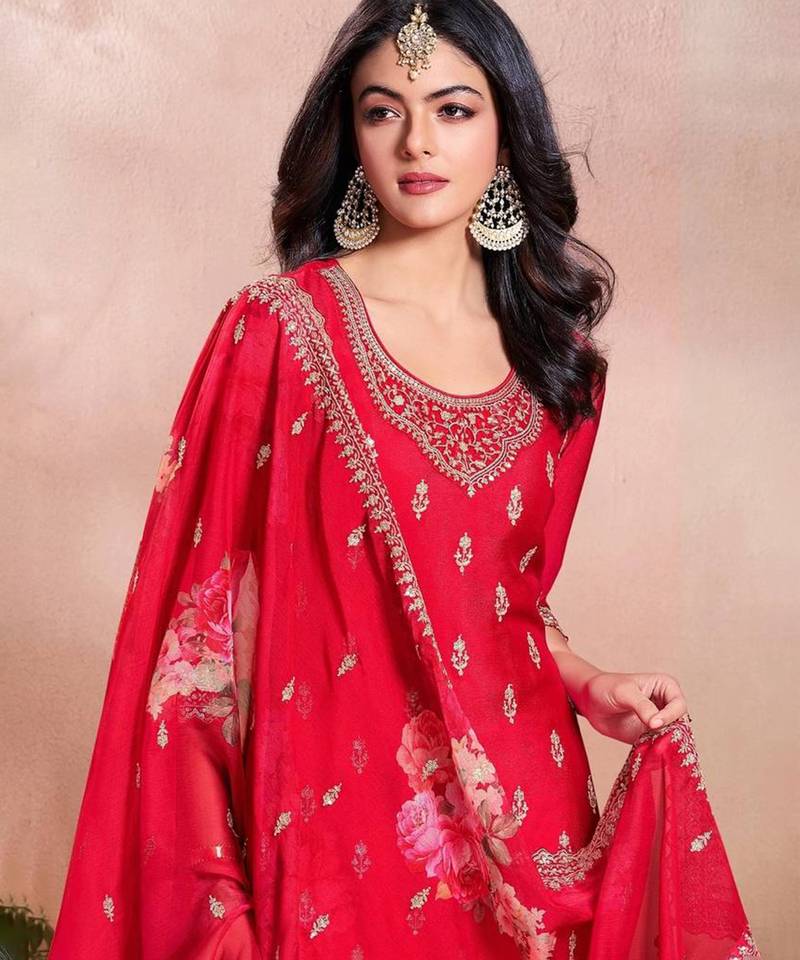 Red Embroidered ethnic Suit 