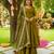 Olive green german chiffon embroidered gown with palazzo & dupatta | fully stitched ready-to-wear