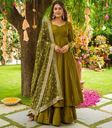 Olive Green Anarkali with Dupatta