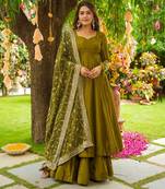 Olive Green Anarkali with Dupatta