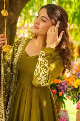Olive Green Anarkali with Dupatta
