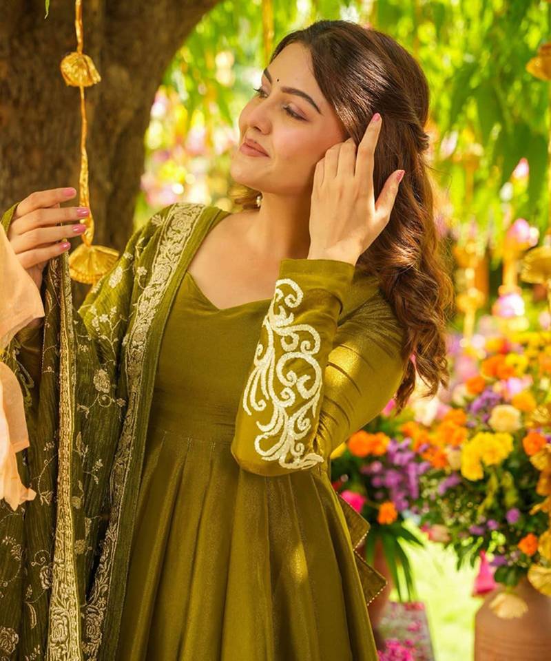 Olive Green Anarkali with Dupatta