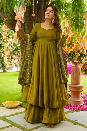Olive Green Anarkali with Dupatta