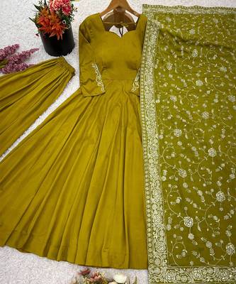 Olive Green Anarkali with Dupatta 4