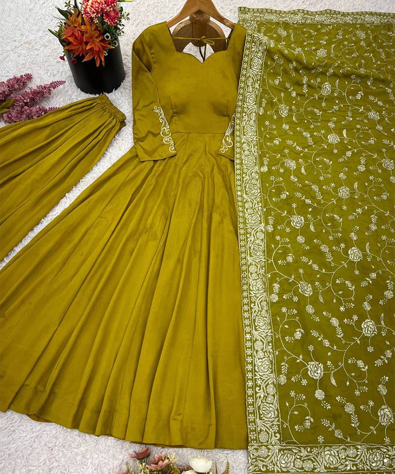 Olive Green Anarkali with Dupatta