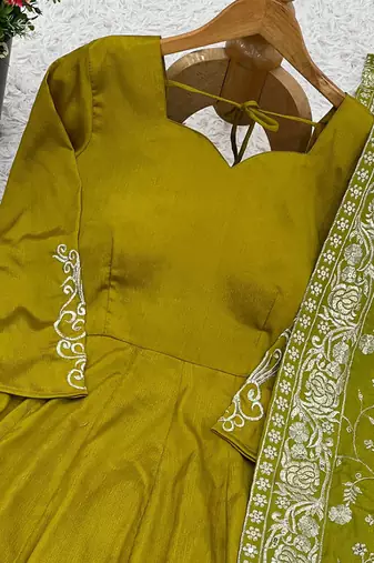Olive Green Anarkali with Dupatta