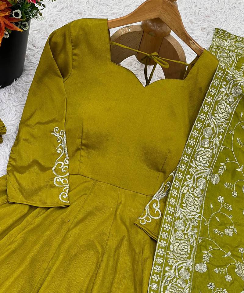 Olive Green Anarkali with Dupatta