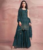 teal georgette ethnic set