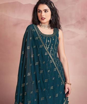 teal georgette ethnic set 2