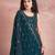Women's teal georgette sleeveless kurta, sharara & dupatta set with abstract sequin embroidery