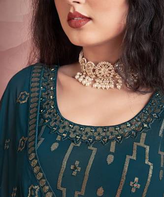 teal georgette ethnic set 3