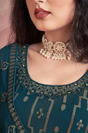 teal georgette ethnic set