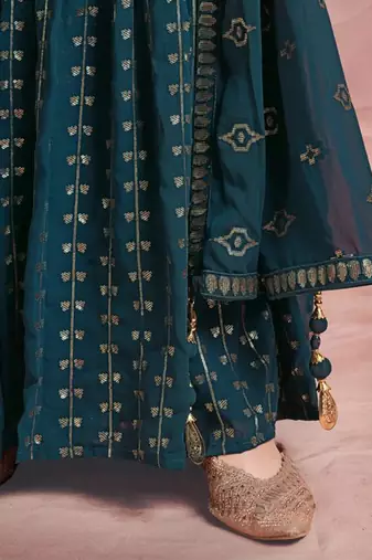 teal georgette ethnic set