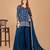 Women's embroidered teal blue silk short jacket-style kurta, palazzo & dupatta set