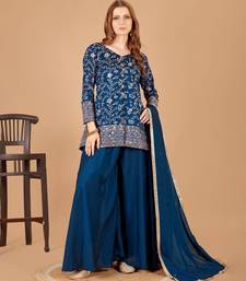 teal blue kurta, palazzo & dupatta set