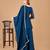 Women's embroidered teal blue silk short jacket-style kurta, palazzo & dupatta set