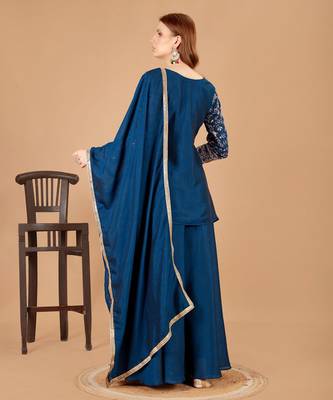 teal blue kurta, palazzo & dupatta set 2