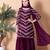 Women's embroidered wine color silk georgette kurta, sharara & dupatta set