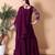 Women's embroidered wine color silk georgette kurta, sharara & dupatta set