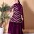 Women's embroidered wine color silk georgette kurta, sharara & dupatta set