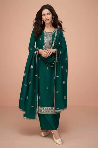 green embroidered kurta set with dupatta