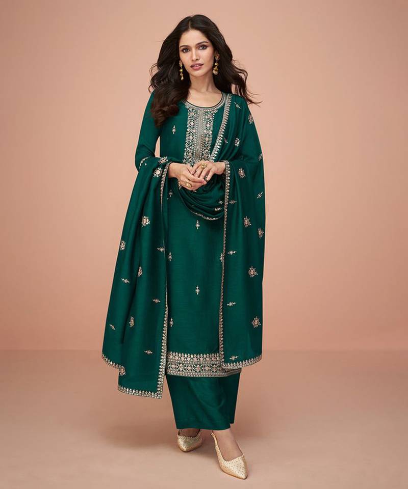 green embroidered kurta set with dupatta
