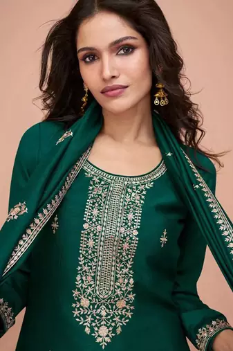 green embroidered kurta set with dupatta