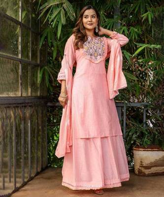 Baby pink kurti with skirt & dupatta  2