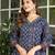 Blue cotton cambric printed anarkali kurti with pant & mulmul dupatta, hand & mirror work