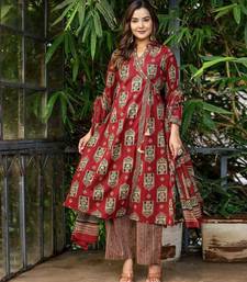 Maroon cotton angrakha kurti set