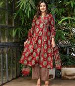 Maroon cotton angrakha kurti set