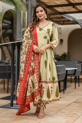 light green Kurta Set with Dupatta