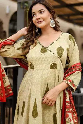 light green Kurta Set with Dupatta
