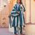 Blue & white cotton a-line anarkali kurti with palazzo & dupatta | embroidery & mirror work