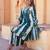Blue & white cotton a-line anarkali kurti with palazzo & dupatta | embroidery & mirror work