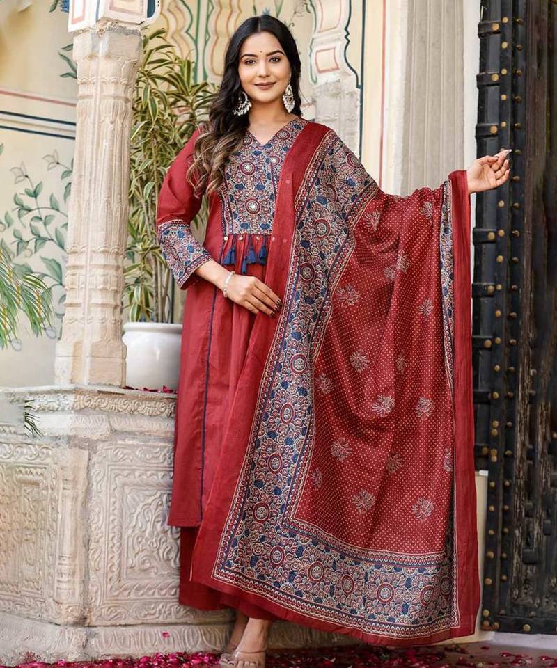 Rust Red Kurta Set with Dupatta